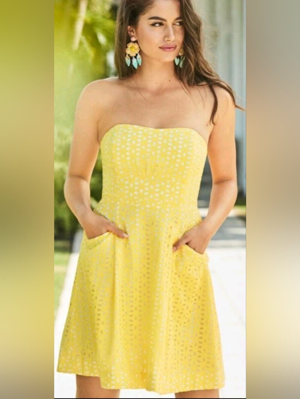 🌼B2G1🌼 Lilly Pulitzer Yellow Strapless Eyelet Dress NWT